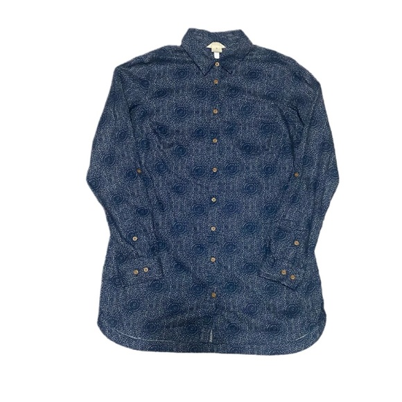 Duluth Trading Co Women’s Geometric Outdoor Print Hemp Button Down Shirt Sz S - Picture 1 of 4